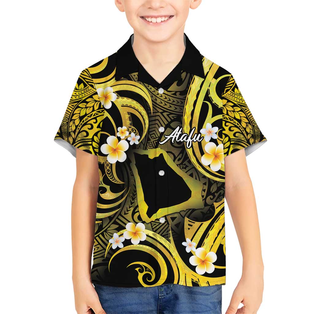 Tokelau Atafu Atoll Family Matching Summer Maxi Dress and Hawaiian Shirt Polynesian Tattoo Plumeria With Map LT14 Son's Shirt Gold - Polynesian Pride