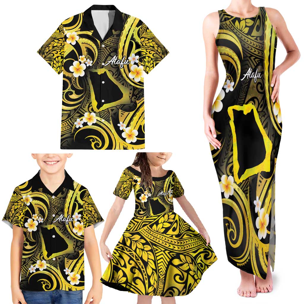 Tokelau Atafu Atoll Family Matching Tank Maxi Dress and Hawaiian Shirt Polynesian Tattoo Plumeria With Map LT14 - Polynesian Pride