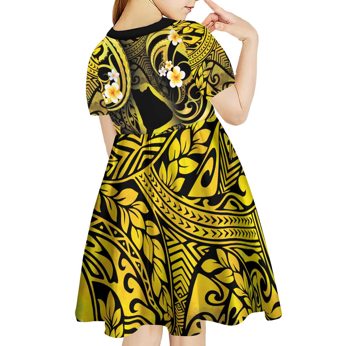 Tokelau Atafu Atoll Kid Short Sleeve Dress Polynesian Tattoo Plumeria With Map