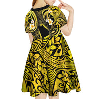 Tokelau Atafu Atoll Kid Short Sleeve Dress Polynesian Tattoo Plumeria With Map