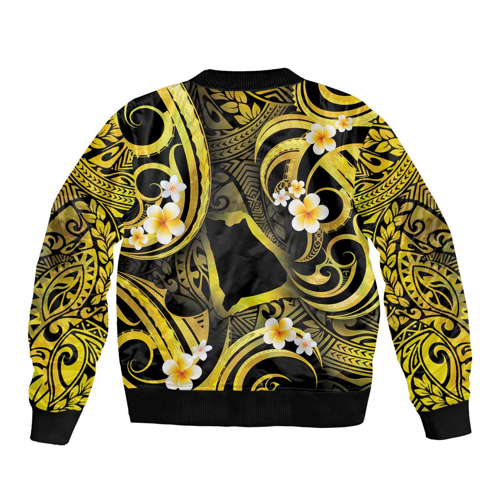 Tokelau Atafu Atoll Sleeve Zip Bomber Jacket Polynesian Tattoo Plumeria With Map