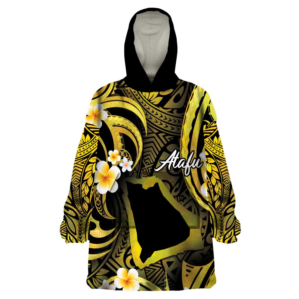 Tokelau Atafu Atoll Wearable Blanket Hoodie Polynesian Tattoo Plumeria With Map LT14 One Size Gold - Polynesian Pride