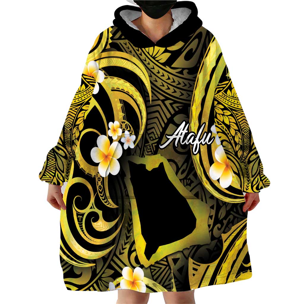 Tokelau Atafu Atoll Wearable Blanket Hoodie Polynesian Tattoo Plumeria With Map LT14 - Polynesian Pride