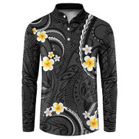 Black And Gray Button Sweatshirt Curves Polynesian Tattoo Mix Plumeria Flowers LT14 Gray - Polynesian Pride
