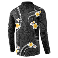 Black And Gray Button Sweatshirt Curves Polynesian Tattoo Mix Plumeria Flowers LT14 - Polynesian Pride