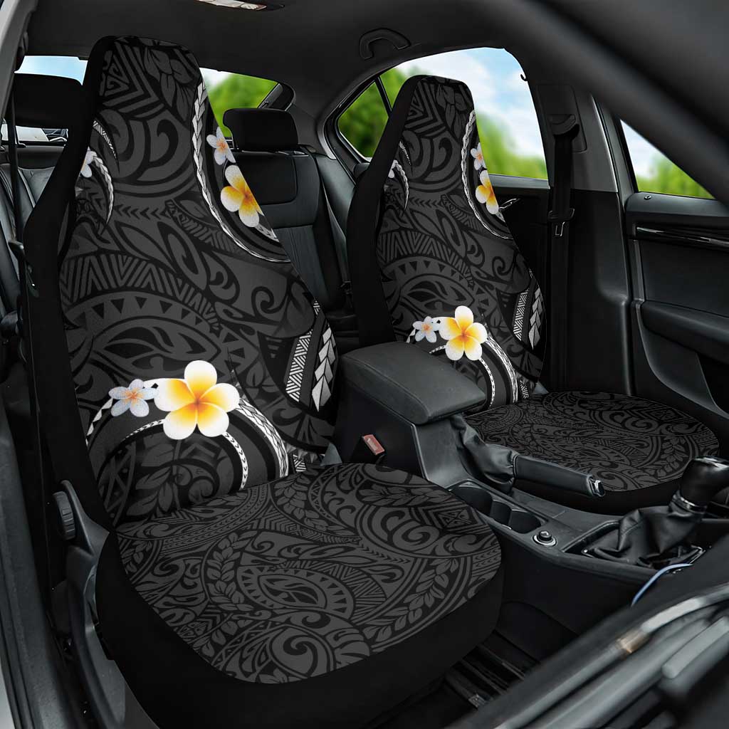 Black And Gray Car Seat Cover Curves Polynesian Tattoo Mix Plumeria Flowers LT14 One Size Gray - Polynesian Pride