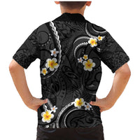 Black And Gray Family Matching Mermaid Dress and Hawaiian Shirt Curves Polynesian Tattoo Mix Plumeria Flowers LT14 - Polynesian Pride