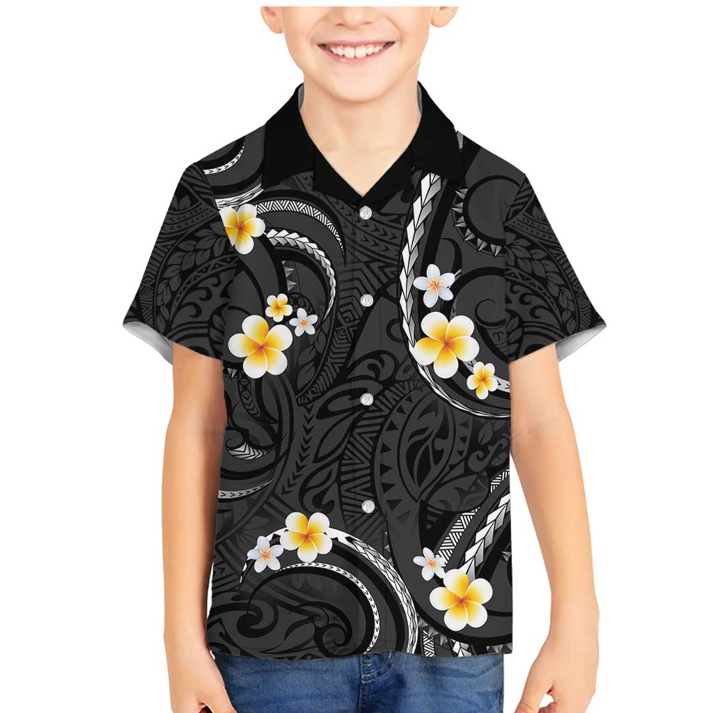 Black And Gray Family Matching Mermaid Dress and Hawaiian Shirt Curves Polynesian Tattoo Mix Plumeria Flowers LT14 Son's Shirt Gray - Polynesian Pride