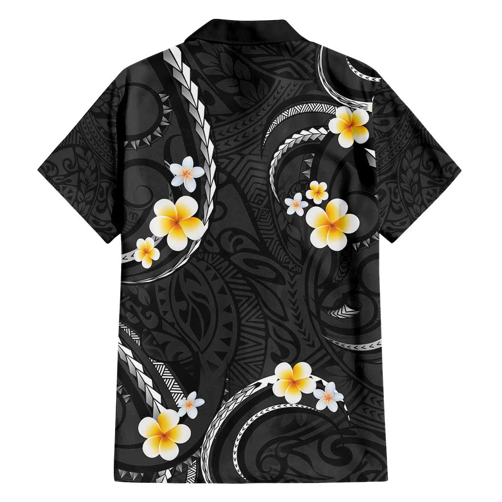 Black And Gray Family Matching Off Shoulder Maxi Dress and Hawaiian Shirt Curves Polynesian Tattoo Mix Plumeria Flowers LT14 - Polynesian Pride