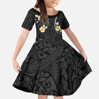Black And Gray Family Matching Short Sleeve Bodycon Dress and Hawaiian Shirt Curves Polynesian Tattoo Mix Plumeria Flowers LT14 Daughter's Dress Gray - Polynesian Pride