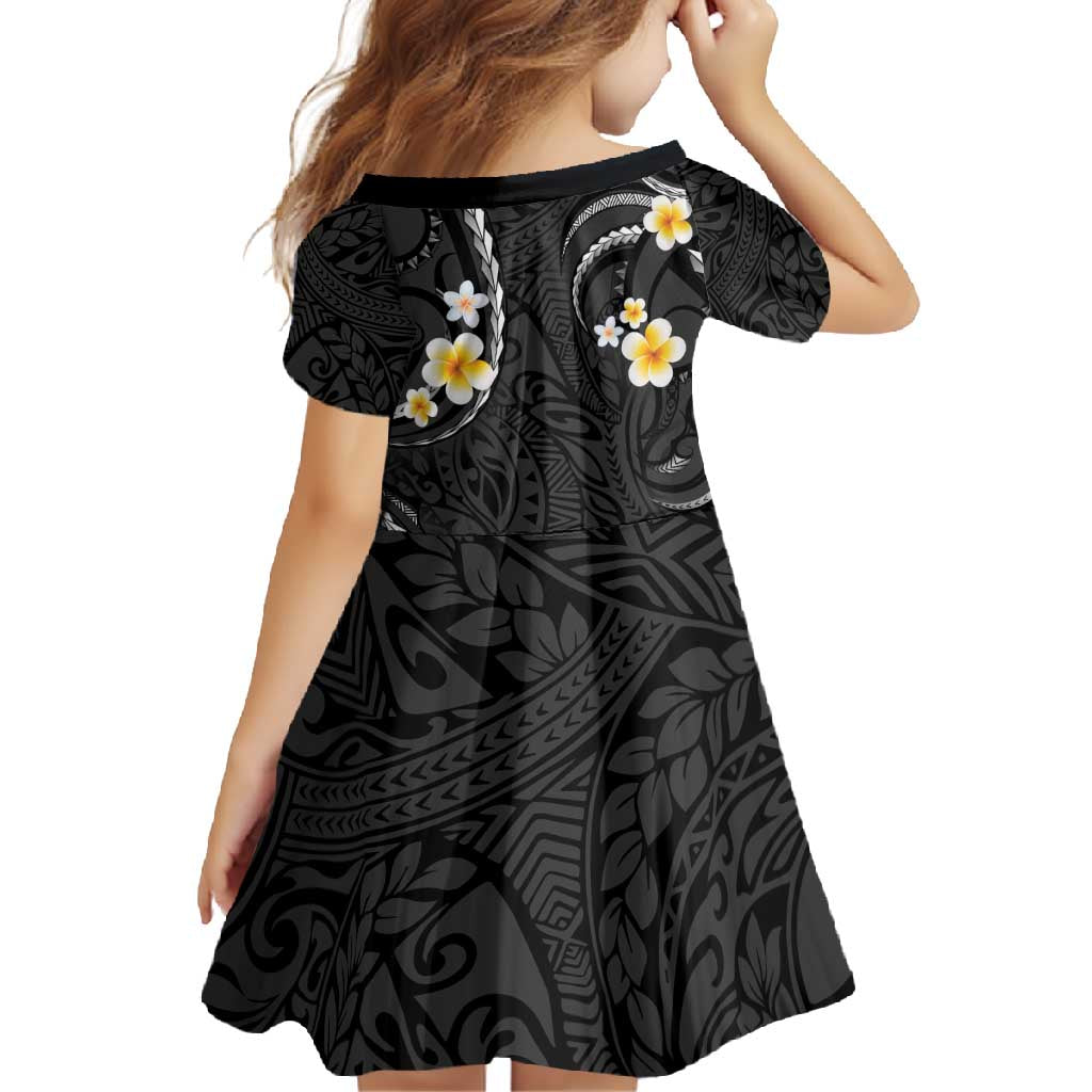Black And Gray Family Matching Summer Maxi Dress and Hawaiian Shirt Curves Polynesian Tattoo Mix Plumeria Flowers LT14 - Polynesian Pride