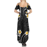 Black And Gray Family Matching Summer Maxi Dress and Hawaiian Shirt Curves Polynesian Tattoo Mix Plumeria Flowers LT14 - Polynesian Pride
