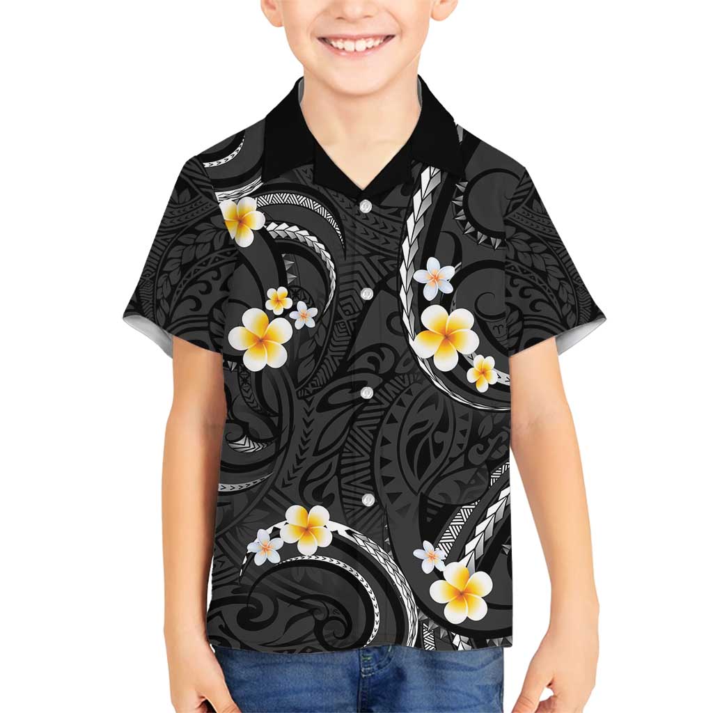 Black And Gray Family Matching Summer Maxi Dress and Hawaiian Shirt Curves Polynesian Tattoo Mix Plumeria Flowers LT14 Son's Shirt Gray - Polynesian Pride