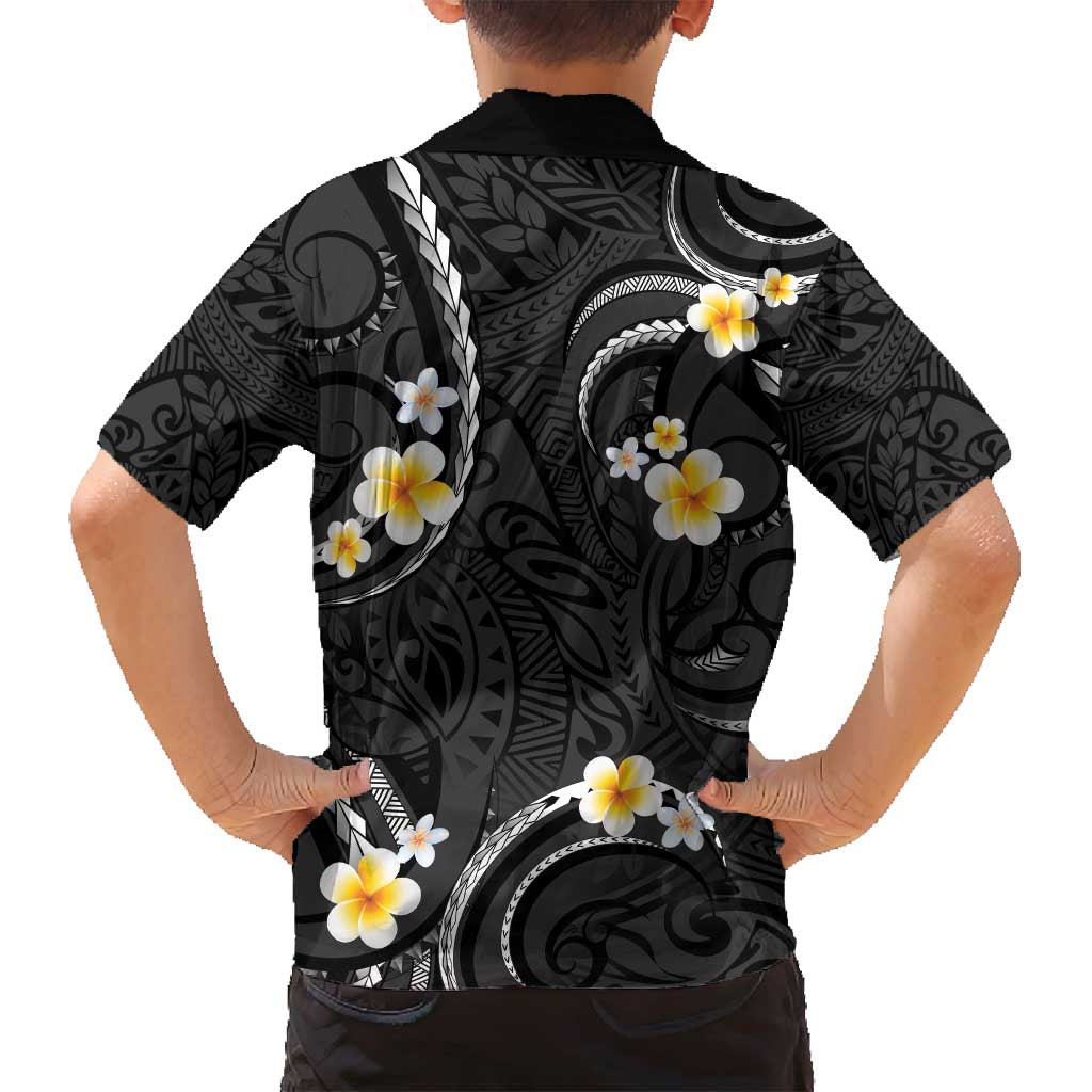 Black And Gray Family Matching Tank Maxi Dress and Hawaiian Shirt Curves Polynesian Tattoo Mix Plumeria Flowers LT14 - Polynesian Pride