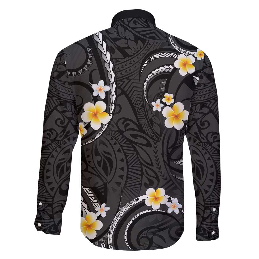Black And Gray Family Matching Tank Maxi Dress and Hawaiian Shirt Curves Polynesian Tattoo Mix Plumeria Flowers LT14 - Polynesian Pride