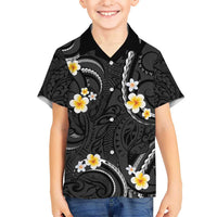 Black And Gray Kid Hawaiian Shirt Curves Polynesian Tattoo Mix Plumeria Flowers LT14 Kid Gray - Polynesian Pride