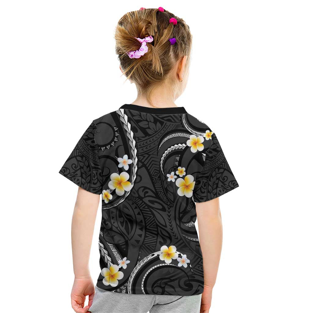 Black And Gray Kid T Shirt Curves Polynesian Tattoo Mix Plumeria Flowers