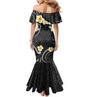 Black And Gray Mermaid Dress Curves Polynesian Tattoo Mix Plumeria Flowers LT14 - Polynesian Pride