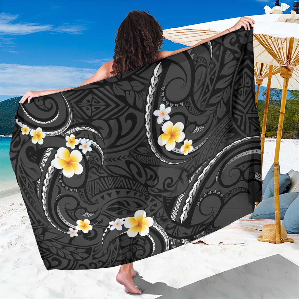 Black And Gray Sarong Curves Polynesian Tattoo Mix Plumeria Flowers LT14 One Size 44 x 66 inches Gray - Polynesian Pride