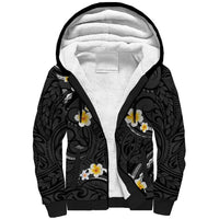 Black And Gray Sherpa Hoodie Curves Polynesian Tattoo Mix Plumeria Flowers LT14 Unisex Gray - Polynesian Pride