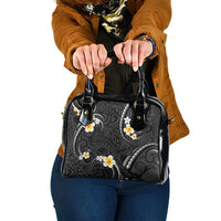 Black And Gray Shoulder Handbag Curves Polynesian Tattoo Mix Plumeria Flowers