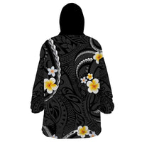 Black And Gray Wearable Blanket Hoodie Curves Polynesian Tattoo Mix Plumeria Flowers LT14 - Polynesian Pride
