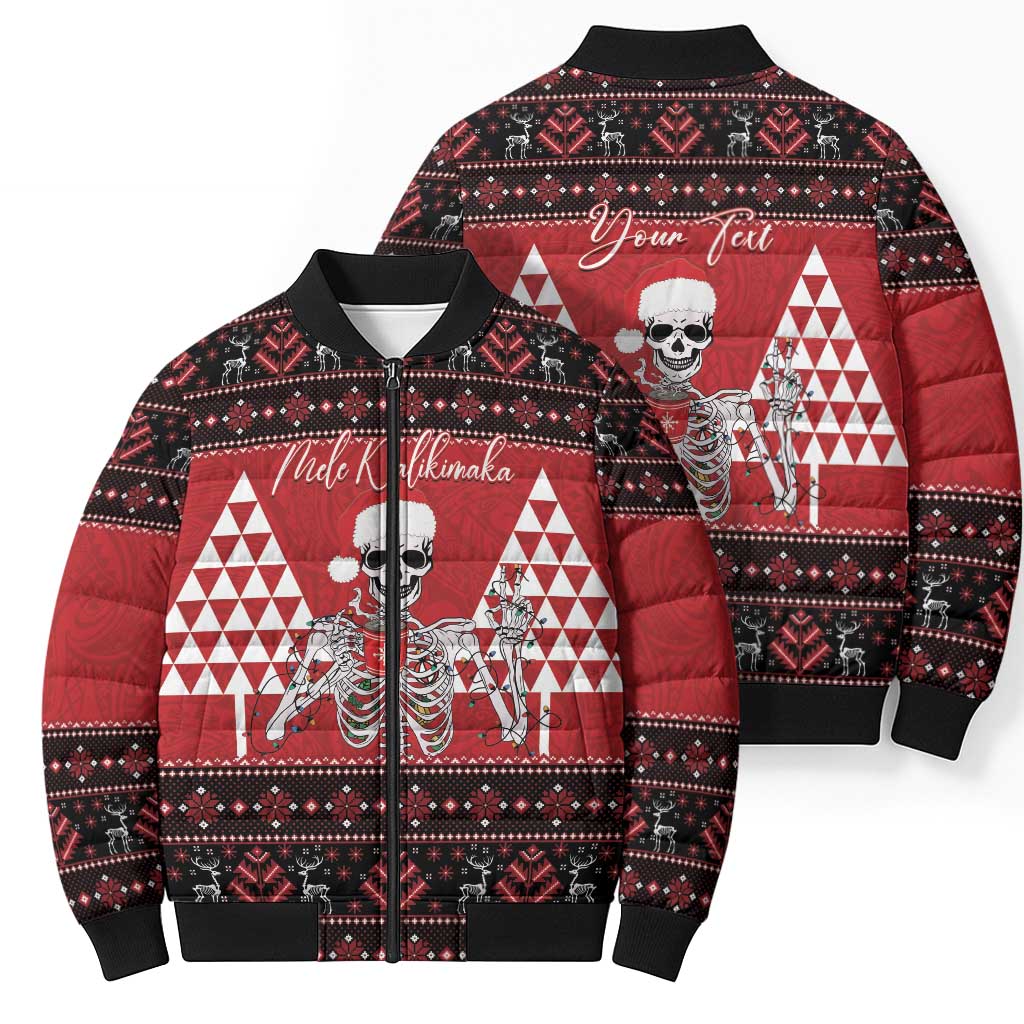 Personalized Hawaii Skull Christmas Bomber Puffer Jacket Mele Kalikimaka Hawaiian Kakau - Polynesian Pride