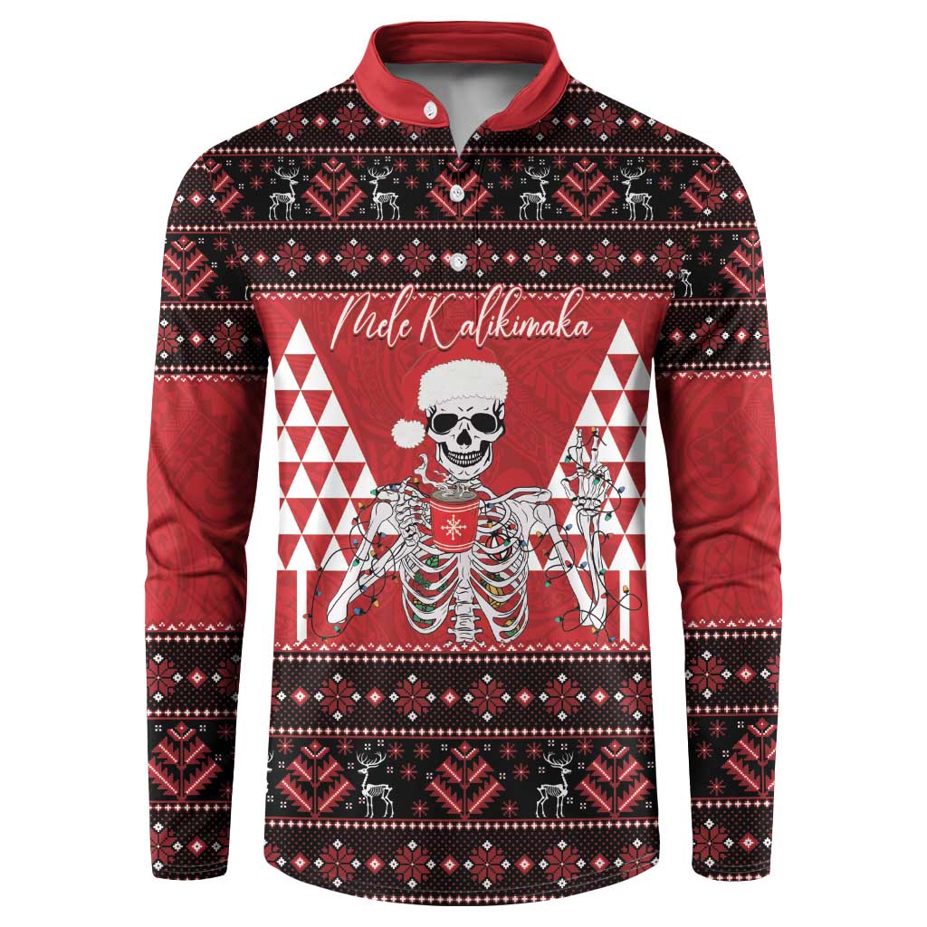 Personalized Hawaii Skull Christmas Button Sweatshirt Mele Kalikimaka Hawaiian Kakau LT14 Red - Polynesian Pride