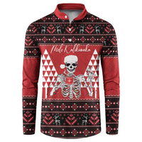Personalized Hawaii Skull Christmas Button Sweatshirt Mele Kalikimaka Hawaiian Kakau LT14 Red - Polynesian Pride