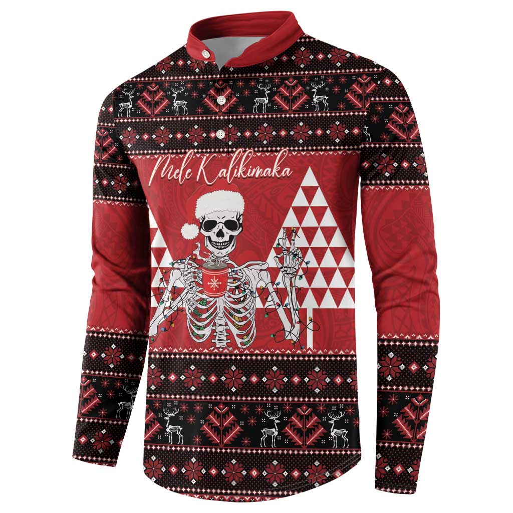 Personalized Hawaii Skull Christmas Button Sweatshirt Mele Kalikimaka Hawaiian Kakau LT14 - Polynesian Pride