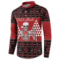 Personalized Hawaii Skull Christmas Button Sweatshirt Mele Kalikimaka Hawaiian Kakau LT14 - Polynesian Pride