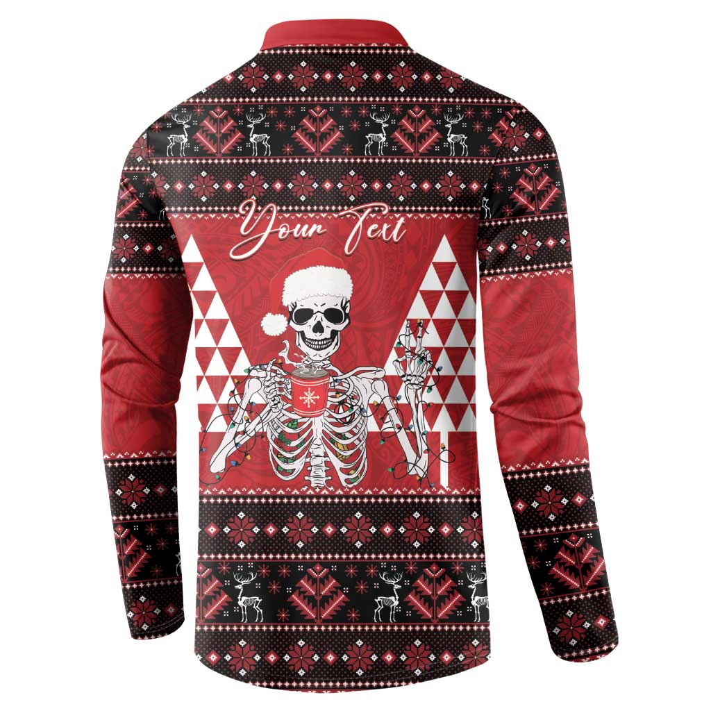 Personalized Hawaii Skull Christmas Button Sweatshirt Mele Kalikimaka Hawaiian Kakau LT14 - Polynesian Pride