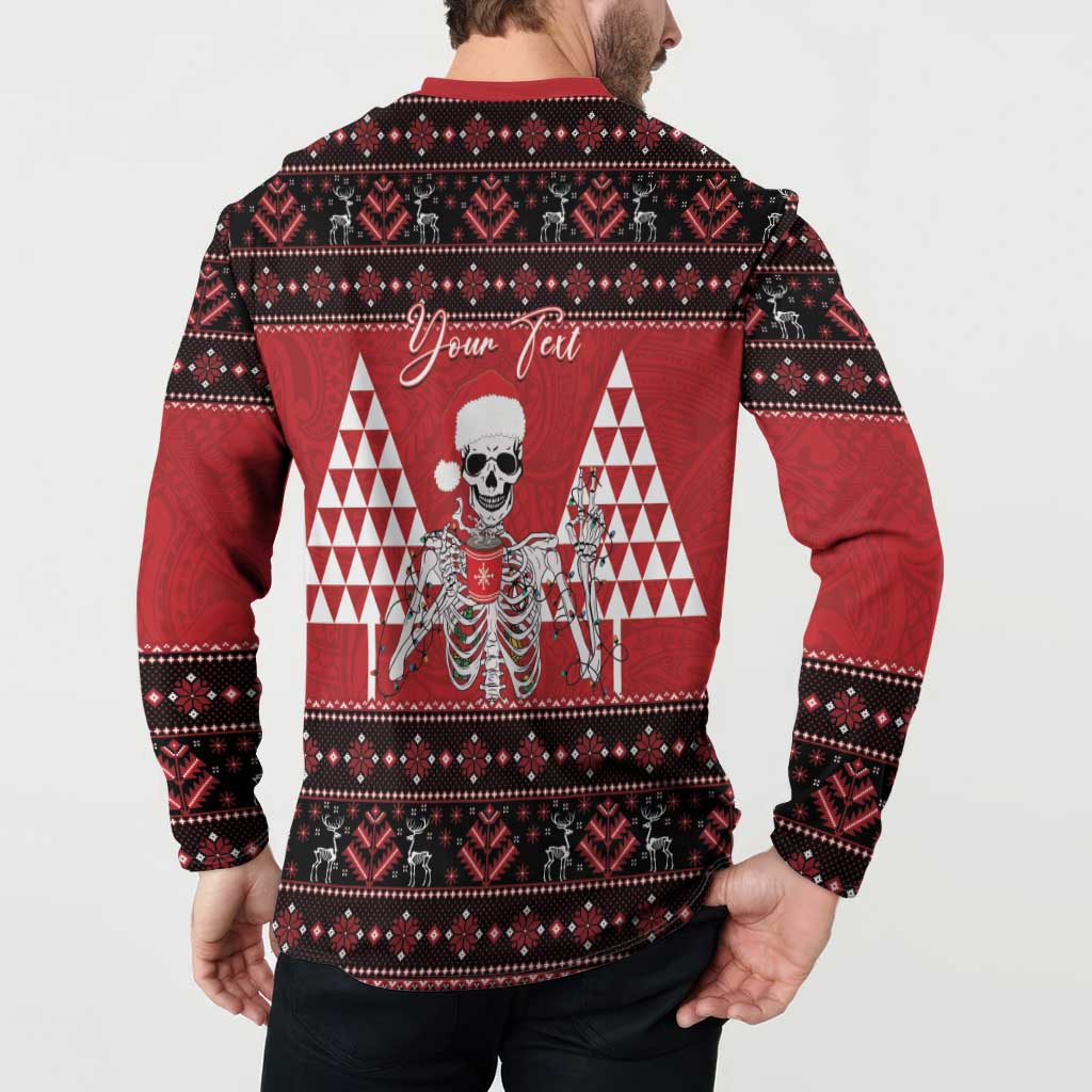 Personalized Hawaii Skull Christmas Button Sweatshirt Mele Kalikimaka Hawaiian Kakau LT14 - Polynesian Pride