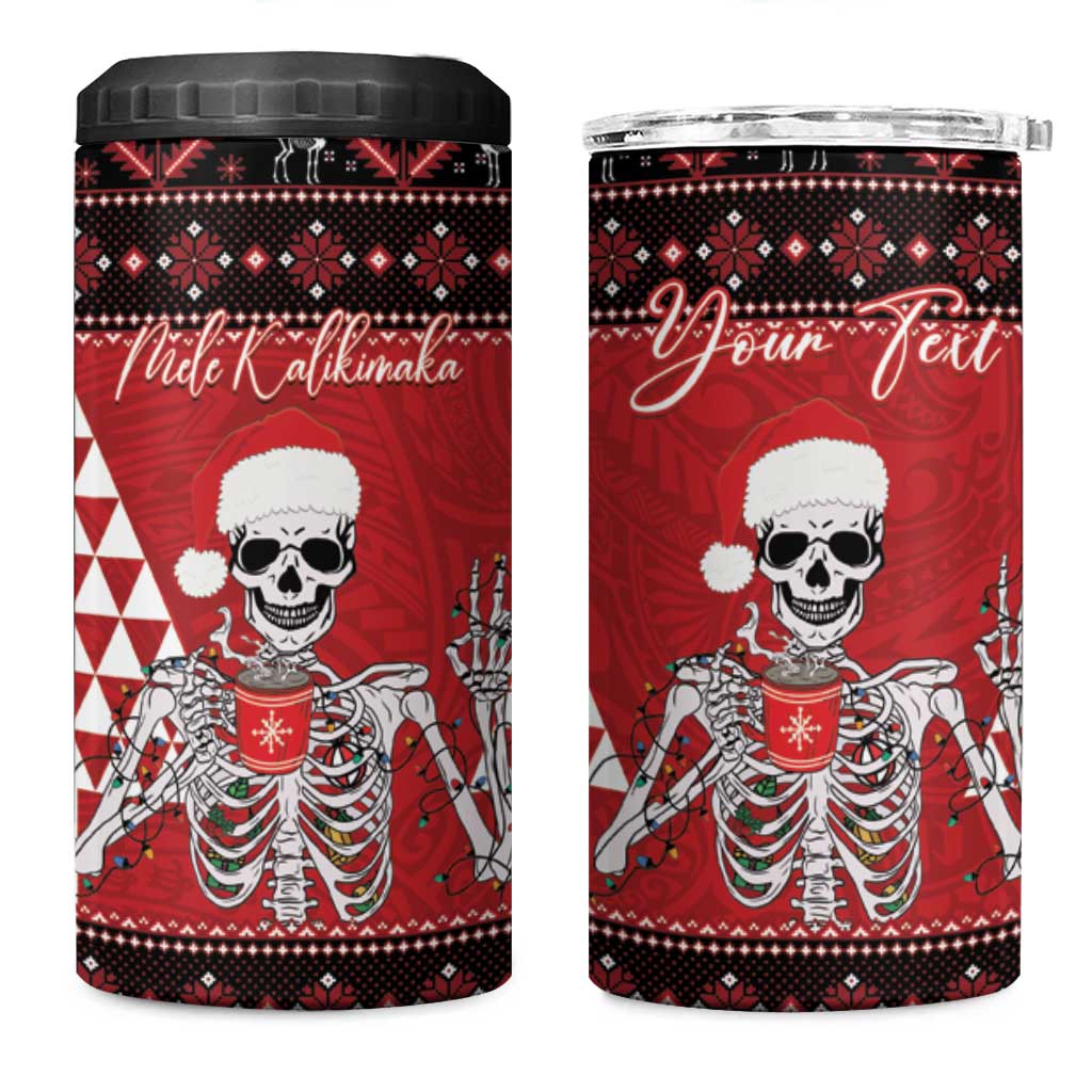Personalized Hawaii Skull Christmas 4 in 1 Can Cooler Tumbler Mele Kalikimaka Hawaiian Kakau LT14 One Size: 16 oz Red - Polynesian Pride