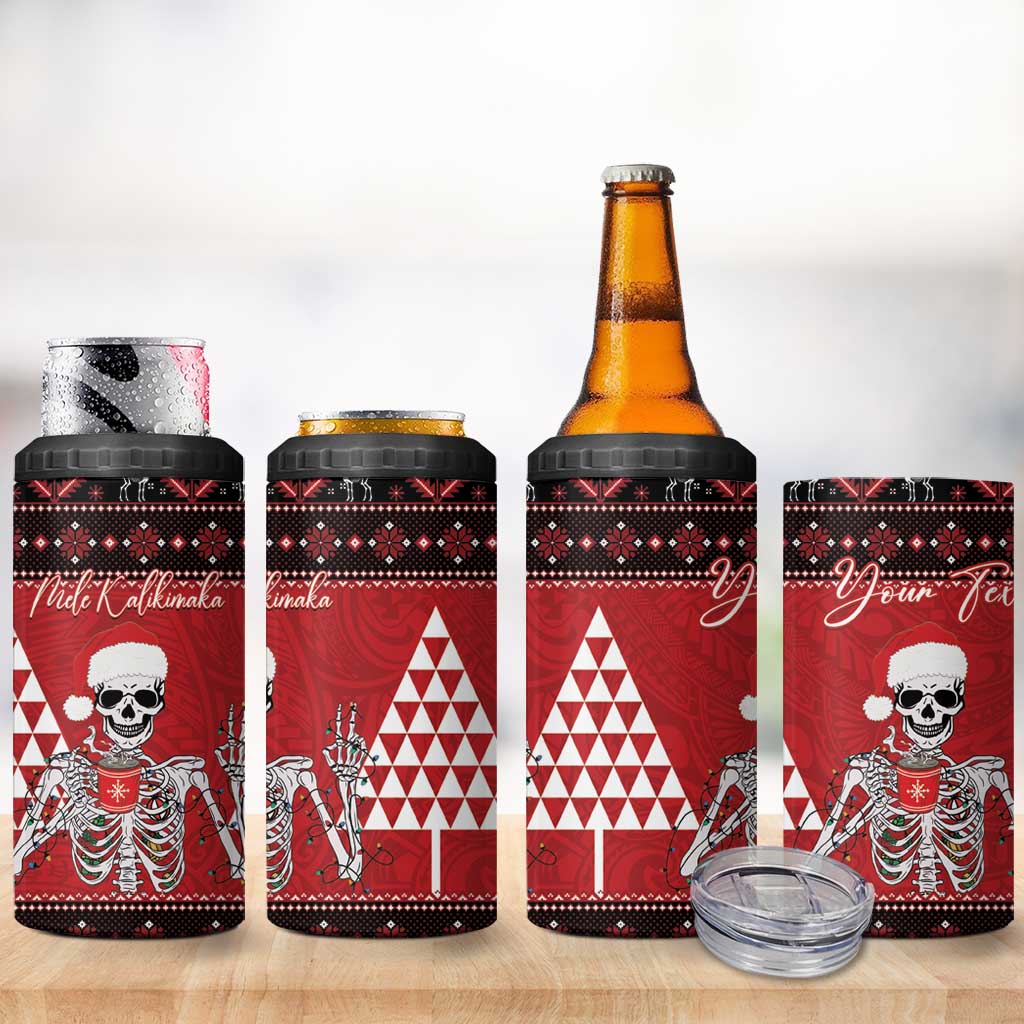 Personalized Hawaii Skull Christmas 4 in 1 Can Cooler Tumbler Mele Kalikimaka Hawaiian Kakau LT14 - Polynesian Pride