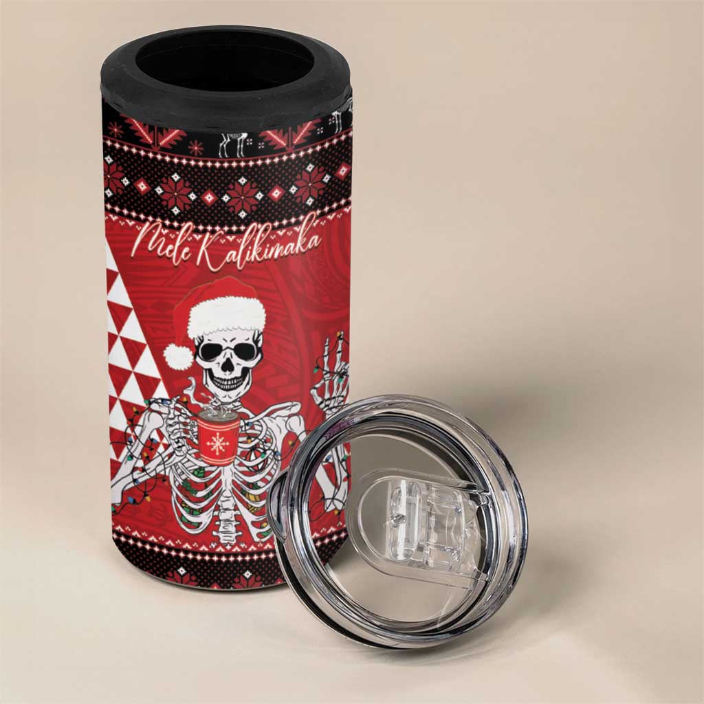 Personalized Hawaii Skull Christmas 4 in 1 Can Cooler Tumbler Mele Kalikimaka Hawaiian Kakau LT14 - Polynesian Pride