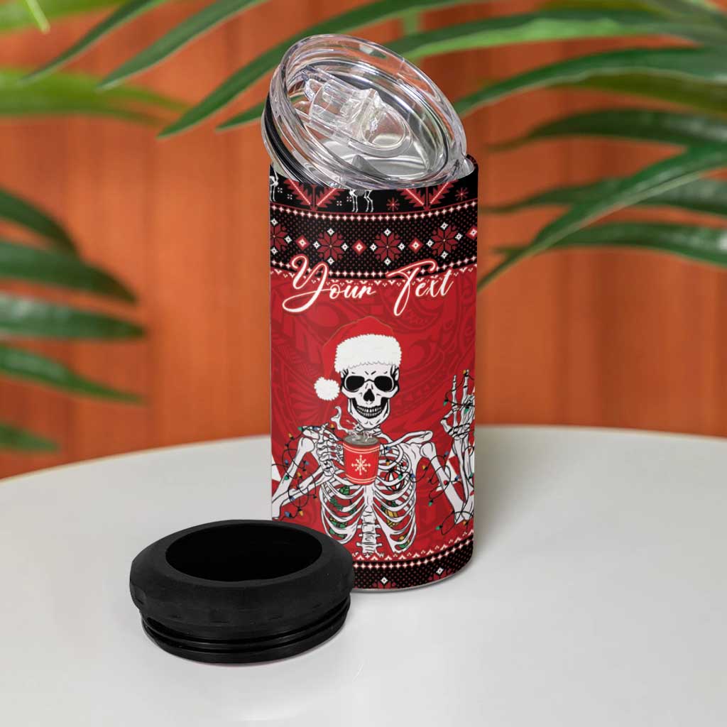 Personalized Hawaii Skull Christmas 4 in 1 Can Cooler Tumbler Mele Kalikimaka Hawaiian Kakau LT14 - Polynesian Pride