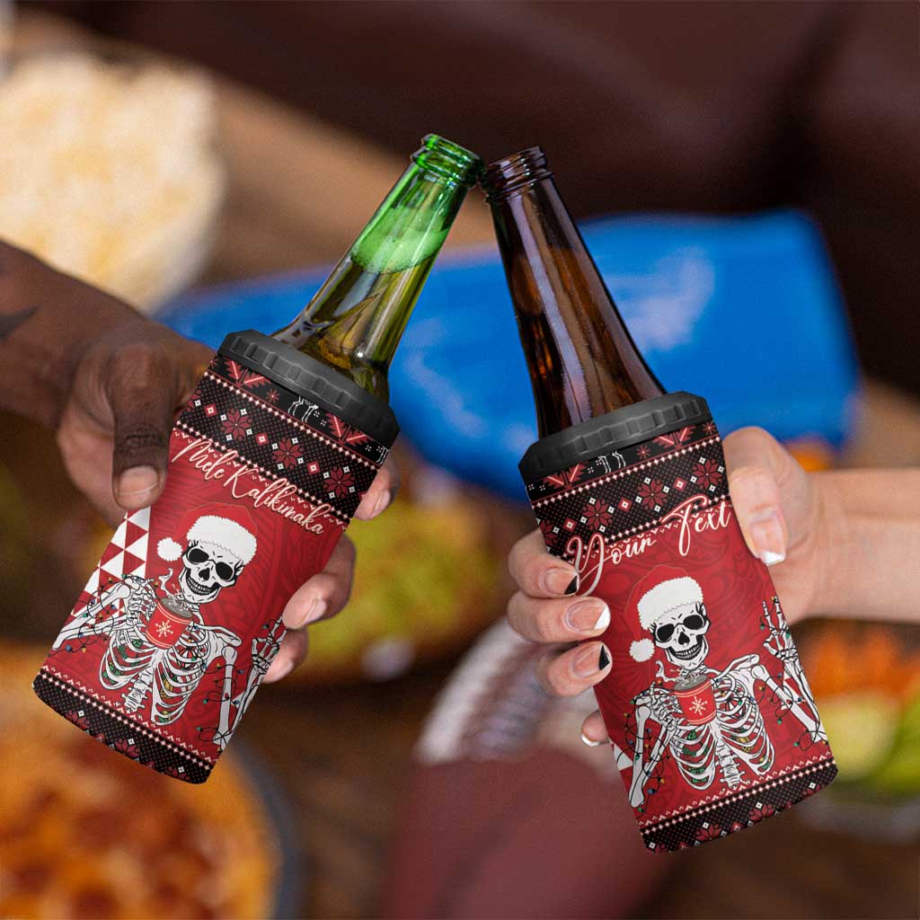 Personalized Hawaii Skull Christmas 4 in 1 Can Cooler Tumbler Mele Kalikimaka Hawaiian Kakau LT14 - Polynesian Pride