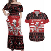Personalized Hawaii Skull Christmas Couples Matching Off Shoulder Maxi Dress and Hawaiian Shirt Mele Kalikimaka Hawaiian Kakau LT14 Red - Polynesian Pride