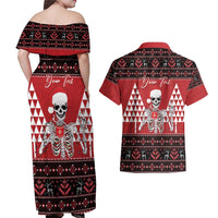 Personalized Hawaii Skull Christmas Couples Matching Off Shoulder Maxi Dress and Hawaiian Shirt Mele Kalikimaka Hawaiian Kakau LT14 - Polynesian Pride