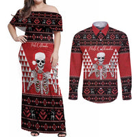 Personalized Hawaii Skull Christmas Couples Matching Off Shoulder Maxi Dress and Long Sleeve Button Shirt Mele Kalikimaka Hawaiian Kakau LT14 Red - Polynesian Pride