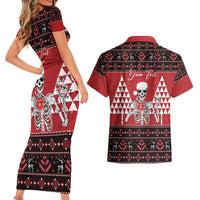 Personalized Hawaii Skull Christmas Couples Matching Short Sleeve Bodycon Dress and Hawaiian Shirt Mele Kalikimaka Hawaiian Kakau LT14 - Polynesian Pride