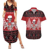 Personalized Hawaii Skull Christmas Couples Matching Summer Maxi Dress and Hawaiian Shirt Mele Kalikimaka Hawaiian Kakau LT14 Red - Polynesian Pride