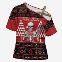 Personalized Hawaii Skull Christmas Cross Shoulder Shirt Mele Kalikimaka Hawaiian Kakau LT14 Female Red - Polynesian Pride