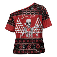 Personalized Hawaii Skull Christmas Cross Shoulder Shirt Mele Kalikimaka Hawaiian Kakau LT14 - Polynesian Pride