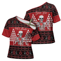 Personalized Hawaii Skull Christmas Cross Shoulder Shirt Mele Kalikimaka Hawaiian Kakau LT14 - Polynesian Pride