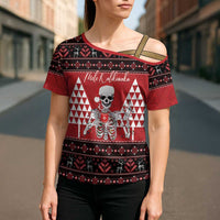 Personalized Hawaii Skull Christmas Cross Shoulder Shirt Mele Kalikimaka Hawaiian Kakau LT14 - Polynesian Pride