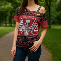 Personalized Hawaii Skull Christmas Cross Shoulder Shirt Mele Kalikimaka Hawaiian Kakau LT14 - Polynesian Pride