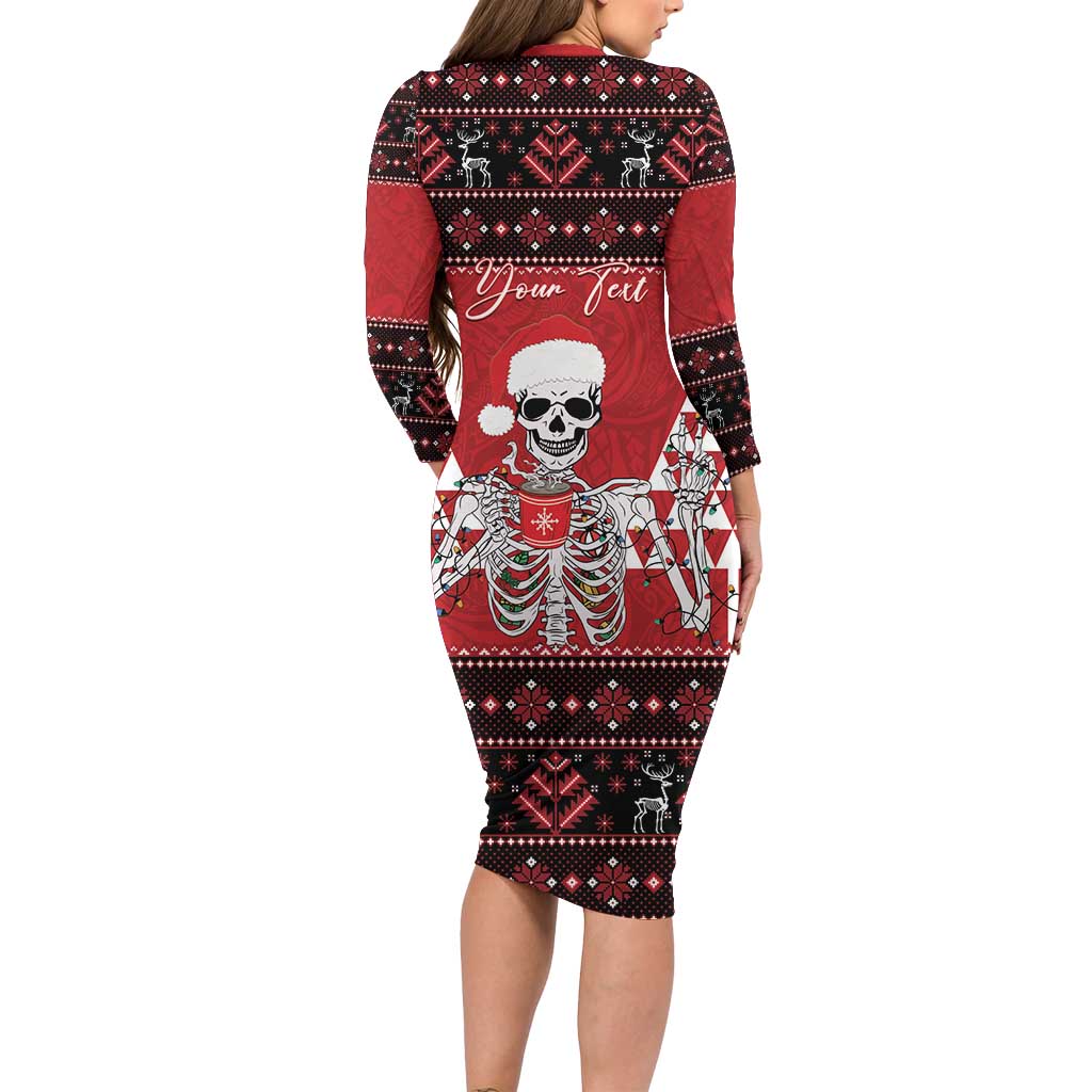 Personalized Hawaii Skull Christmas Family Matching Long Sleeve Bodycon Dress and Hawaiian Shirt Mele Kalikimaka Hawaiian Kakau LT14 - Polynesian Pride