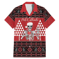 Personalized Hawaii Skull Christmas Family Matching Mermaid Dress and Hawaiian Shirt Mele Kalikimaka Hawaiian Kakau LT14 Dad's Shirt - Short Sleeve Red - Polynesian Pride